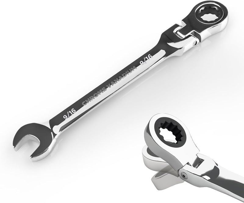 Egofine 9/16 Inch Ratchet Wrench Flex Head, Ratcheting Combination Wrench SAE, Industrial Grade Gear Spanner with 12 Point Box End, 72-Teeth Ratchet, Chrome Vanadium Steel - Image 1